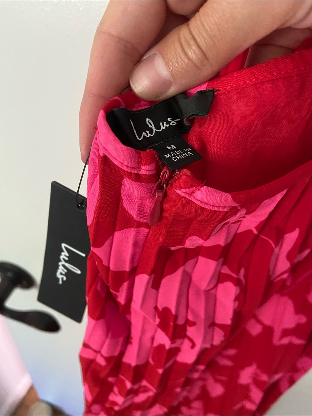 Lulu’s Vibrant Moment Red and Pink Floral Pleated Lace-Up Midi Dress - Picture 7 of 13